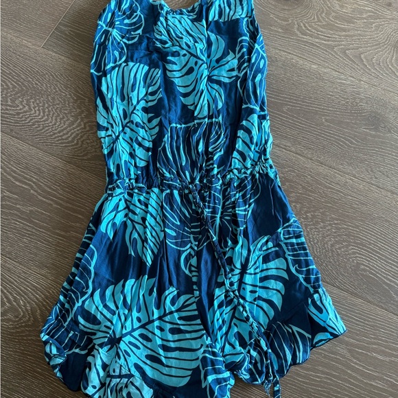 Pants - NO PUO COLLECTION HONOLULU Tropical Blue Leaf Print Romper